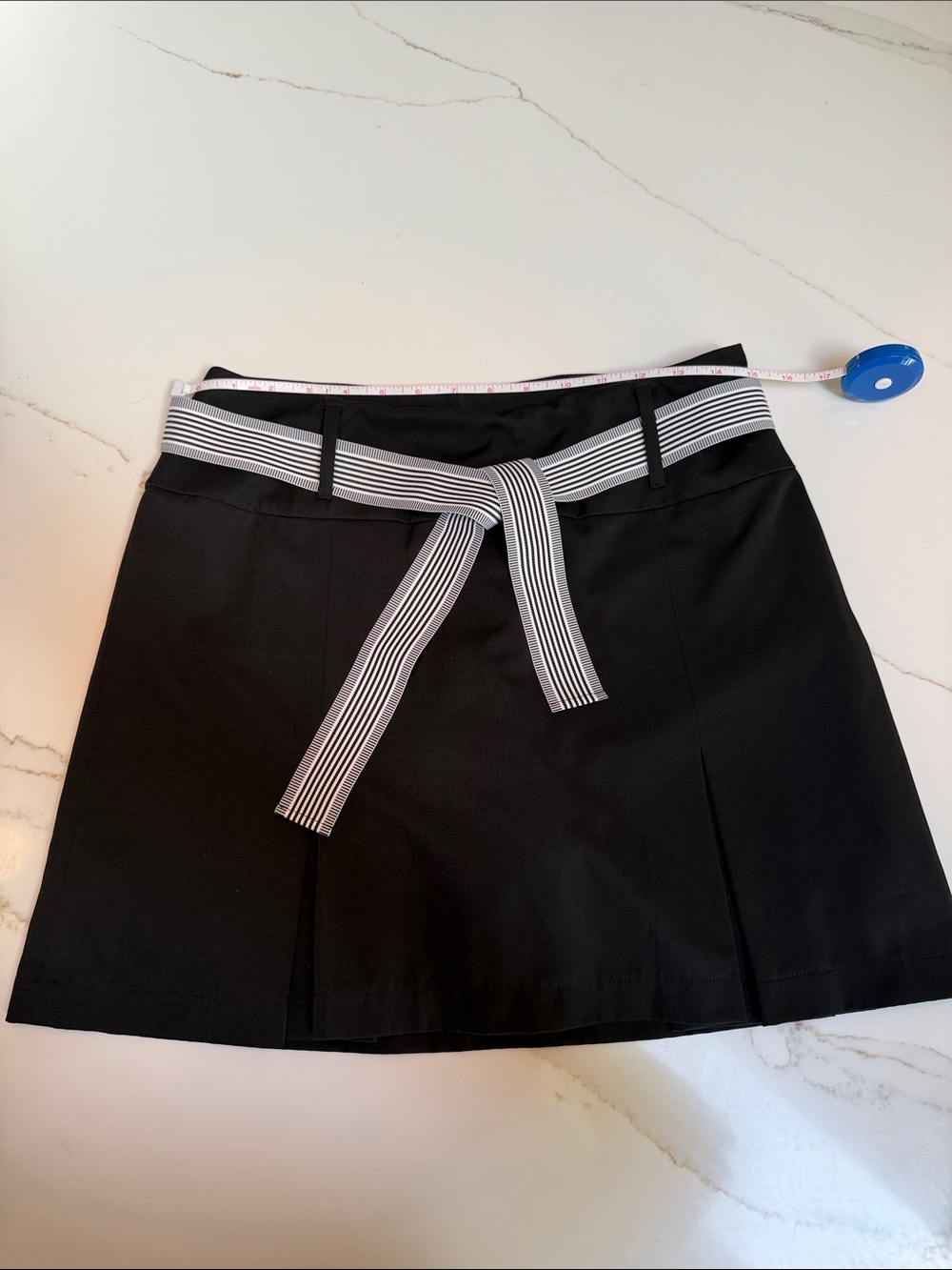 Golftini Black Golf Skort with Striped Tie Belt